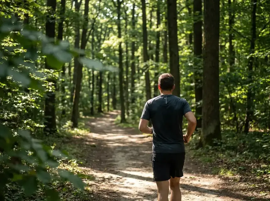 An active man on a trail, the routine a testosterone cream plan is meant to support